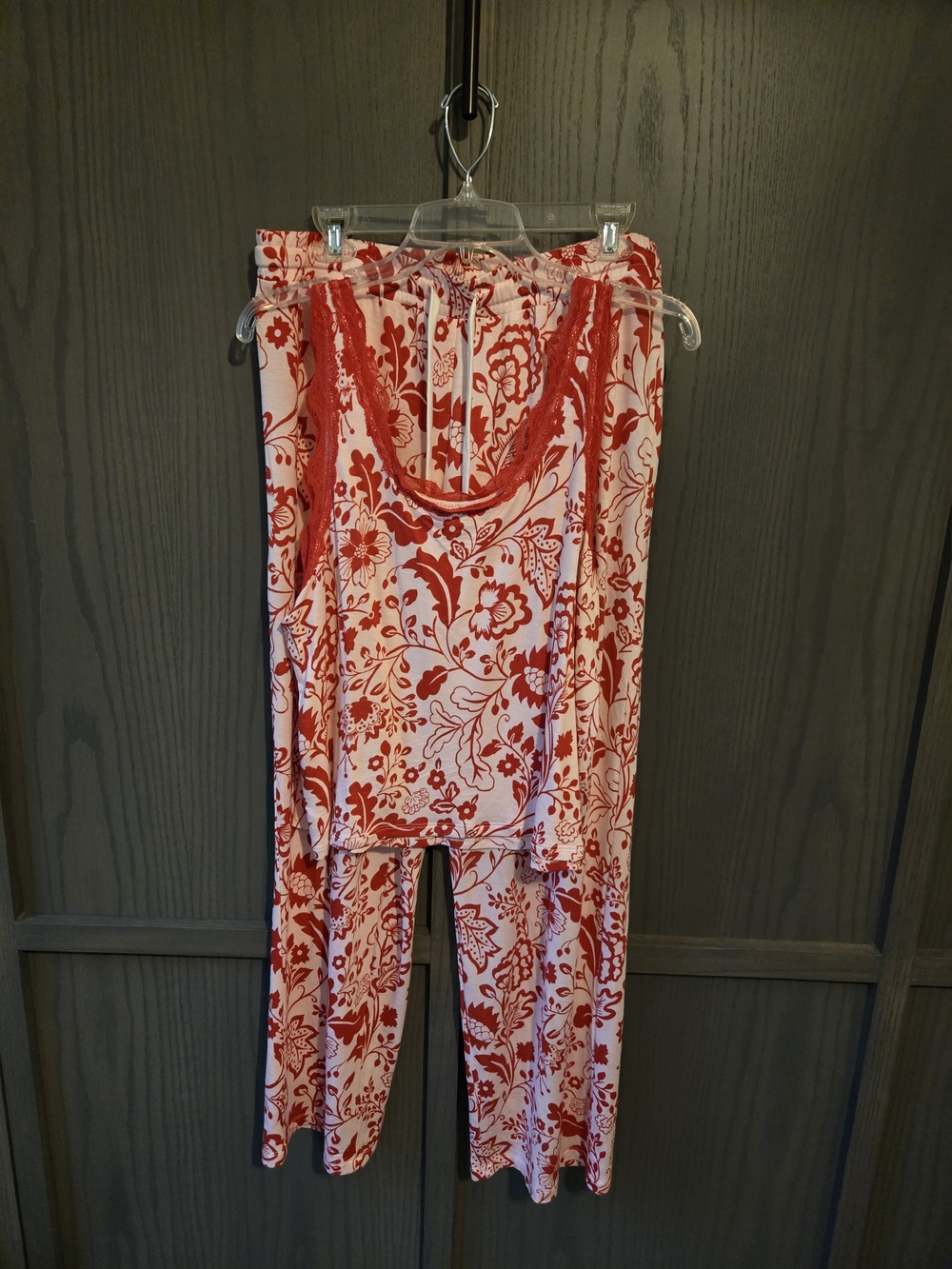 LOFT Red Floral Pants, Cami Jacket 3 Pc Set